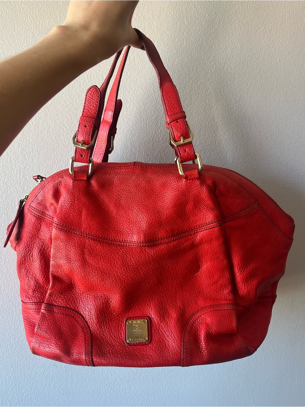MCM Red Leather bag with studs on the back double sided